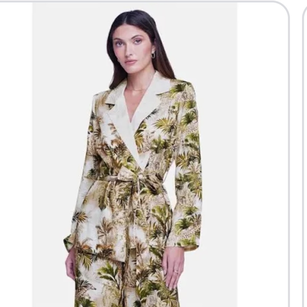 L'AGENCE Tropical Palm Satin Two-Piece in Green & Cream